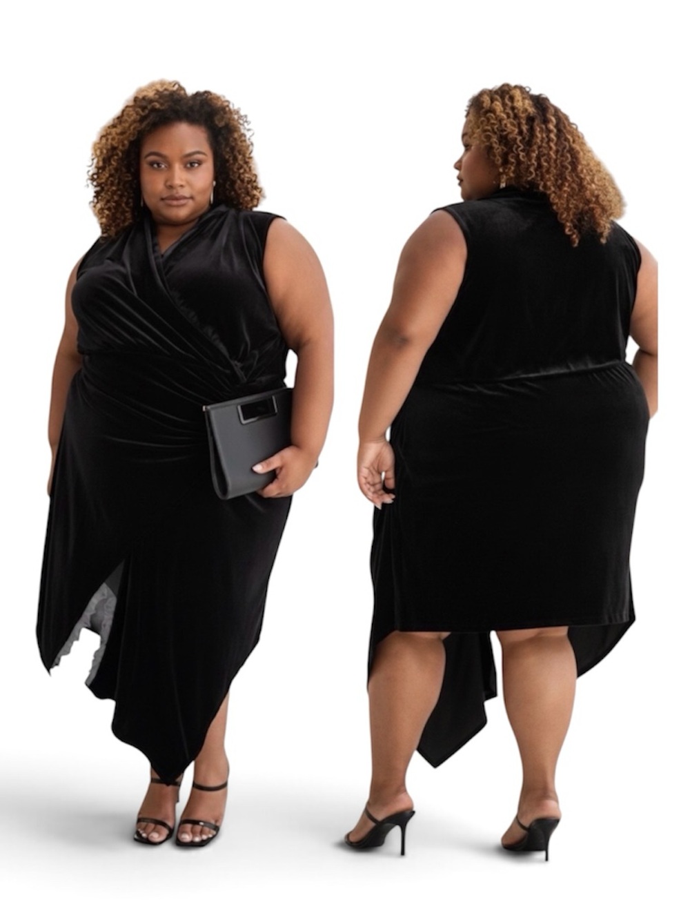 NWT Ashley Graham X Peppercorn Black Velvet Asymmetrical Dress Lace Trim Size 2X